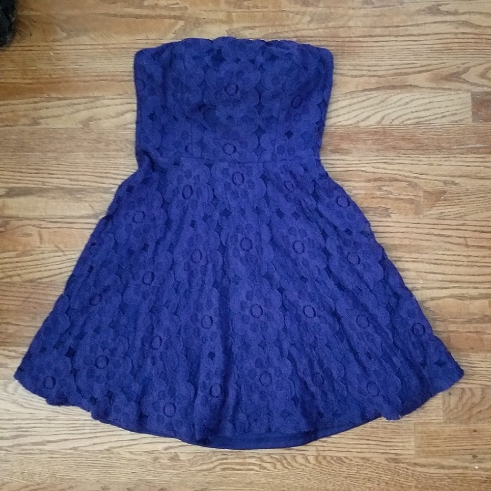 Strapless Blue Lace Dress